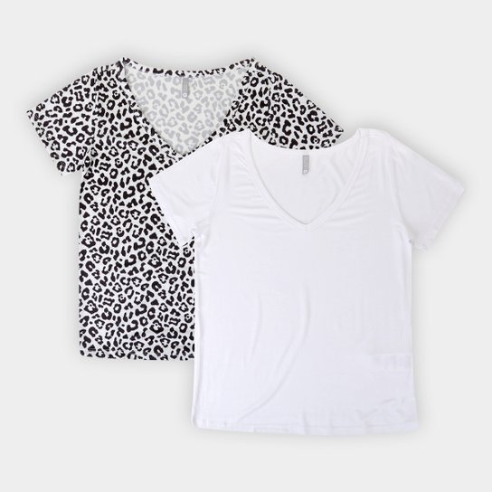 Kit Blusas Avanzi Gola V 2 Peças Feminina - Branco Menor preço em Kit Blusas Avanzi Gola V 2 Peças Feminina - Branco