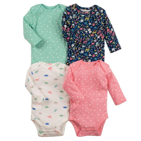 Kit Body Bebe Carter S Manga Longa Dino Feminino Netshoes