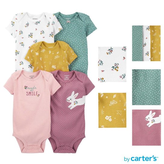 Kit Body Bebê Menina Carter's Manga Curta 5 peças Coelhinho Coleção Nova Carters - Sortido Menor preço em Kit Body Bebê Menina Carter's Manga Curta 5 peças Coelhinho Coleção Nova Carters - Sortido