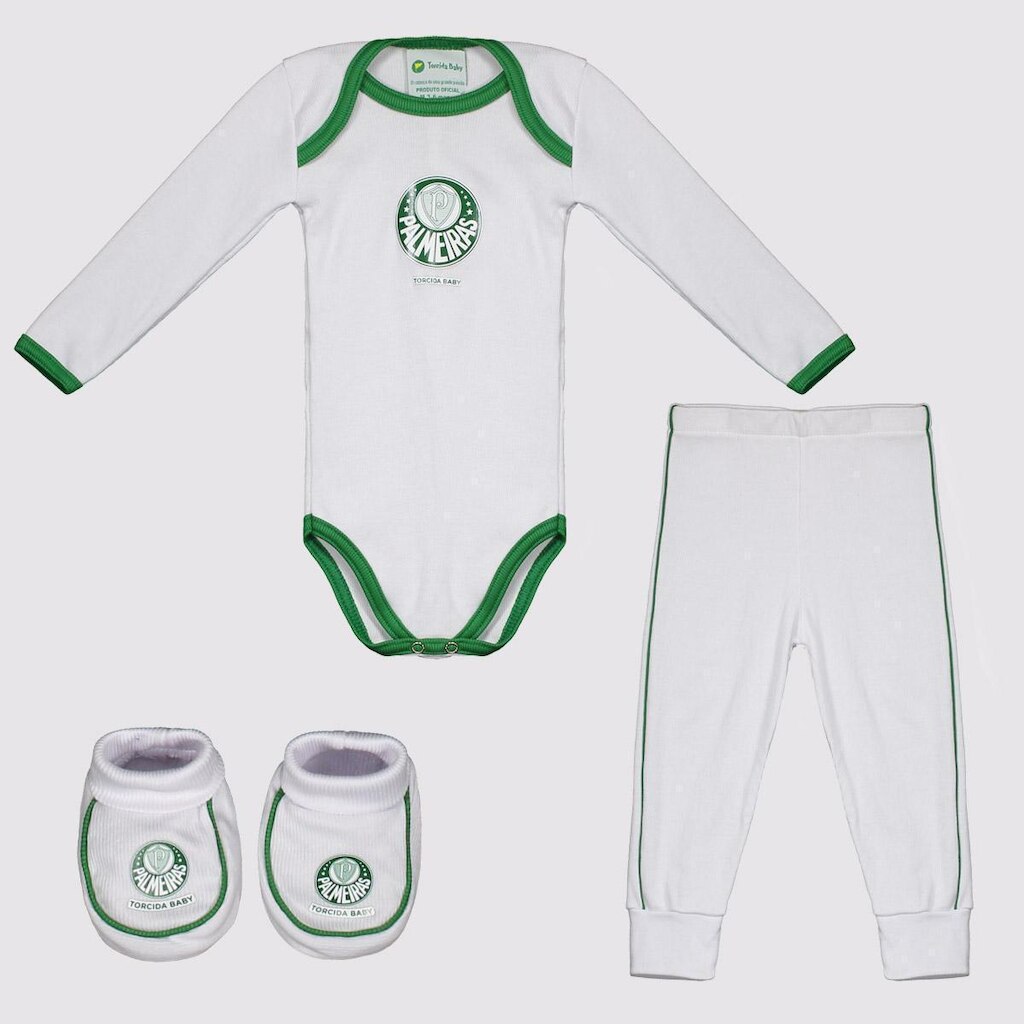 Kit Body Longo Calça+Pantufa Infantil Palmeiras
