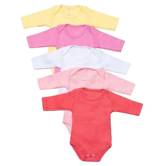 Kit Body Manga Longa Bebe Dcp Kids Liso Algodao 5 Pecas Feminino