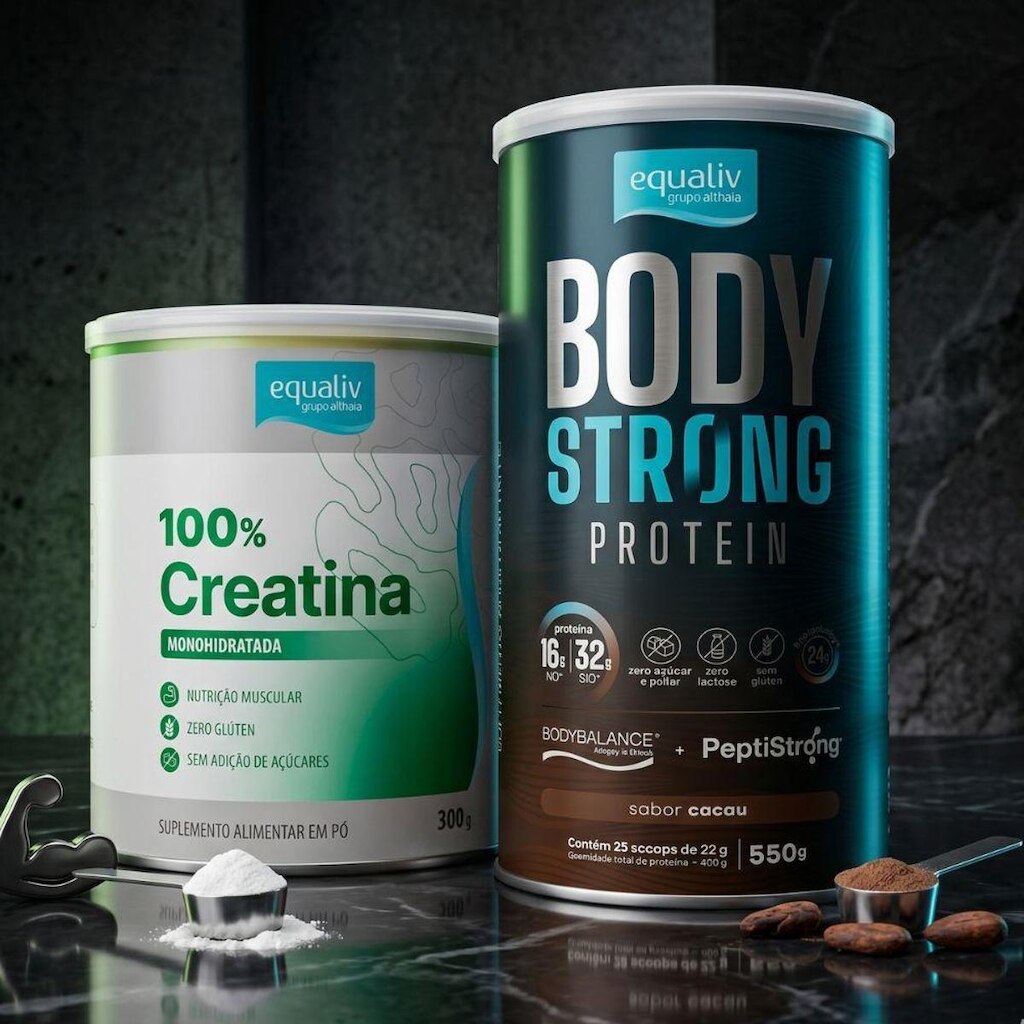 Kit Body Strong Cacau 550g Creatina Mono 300g Equaliv