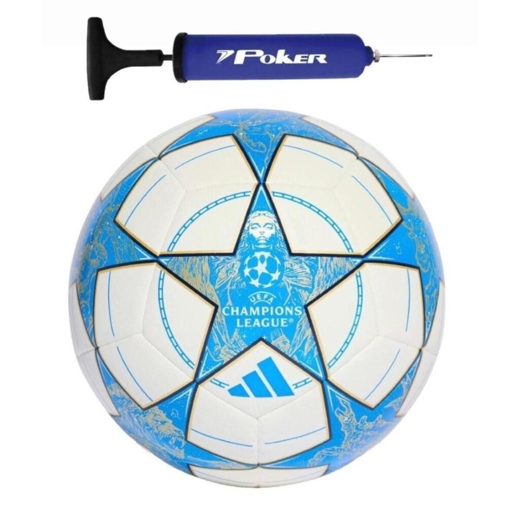 Kit Bola Adidas Futebol de Campo UCL Champion League Training + Bomba de Ar Azul