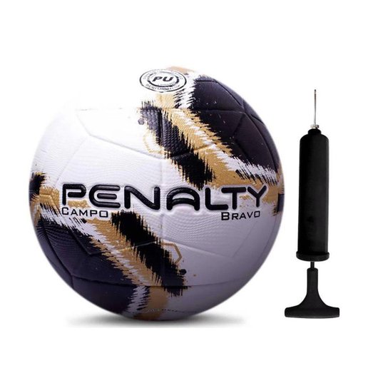 Kit Bola Campo Penalty Bravo XXI + Bomba de Ar - Branco+Preto Menor preço em Kit Bola Campo Penalty Bravo XXI + Bomba de Ar - Branco+Preto
