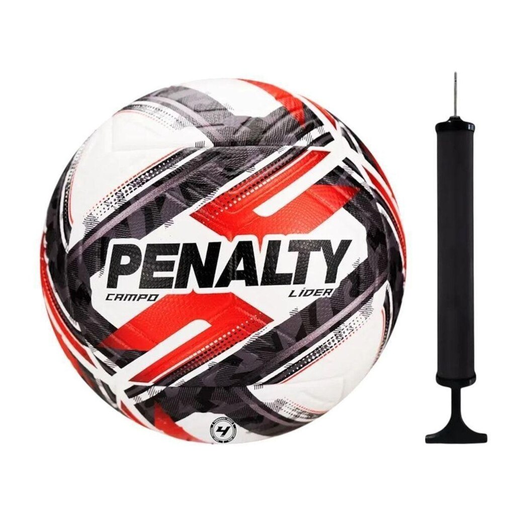 Kit Bola Campo Penalty Lider N4 XXVI + Bomba de Ar - Branco e Vermelho Único