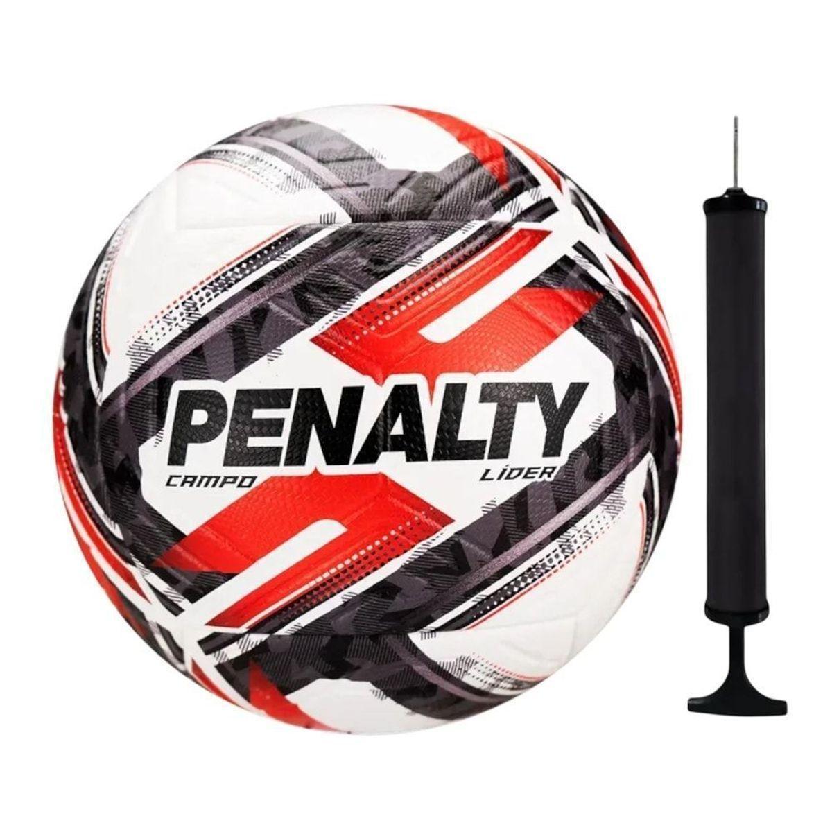 Kit Bola Campo Penalty Lider XXVI + Bomba de Ar - Branco e Vermelho Único
