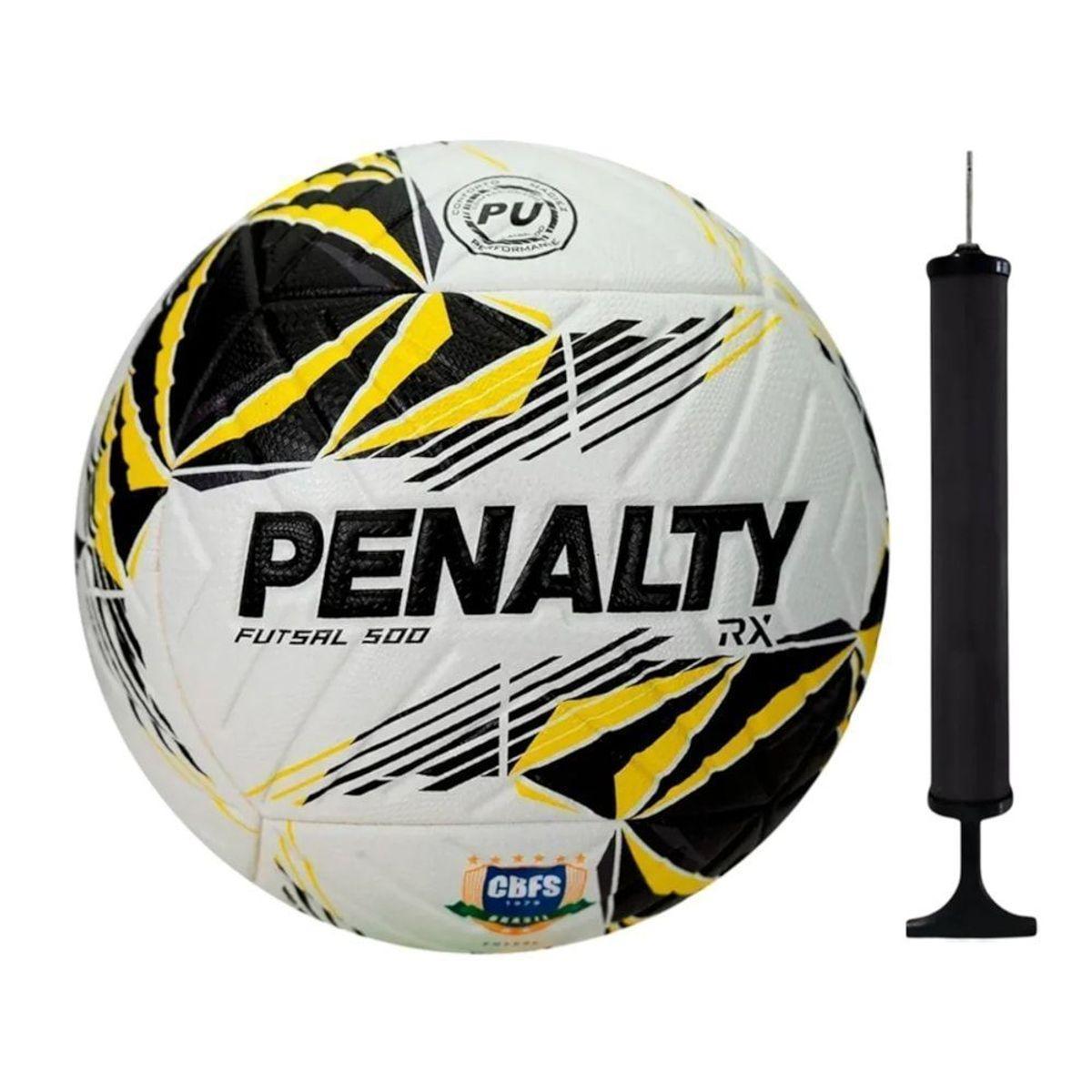 Kit Bola Futsal Penalty RX 500 XXVI + Bomba de Ar - Branco e Amarelo Único