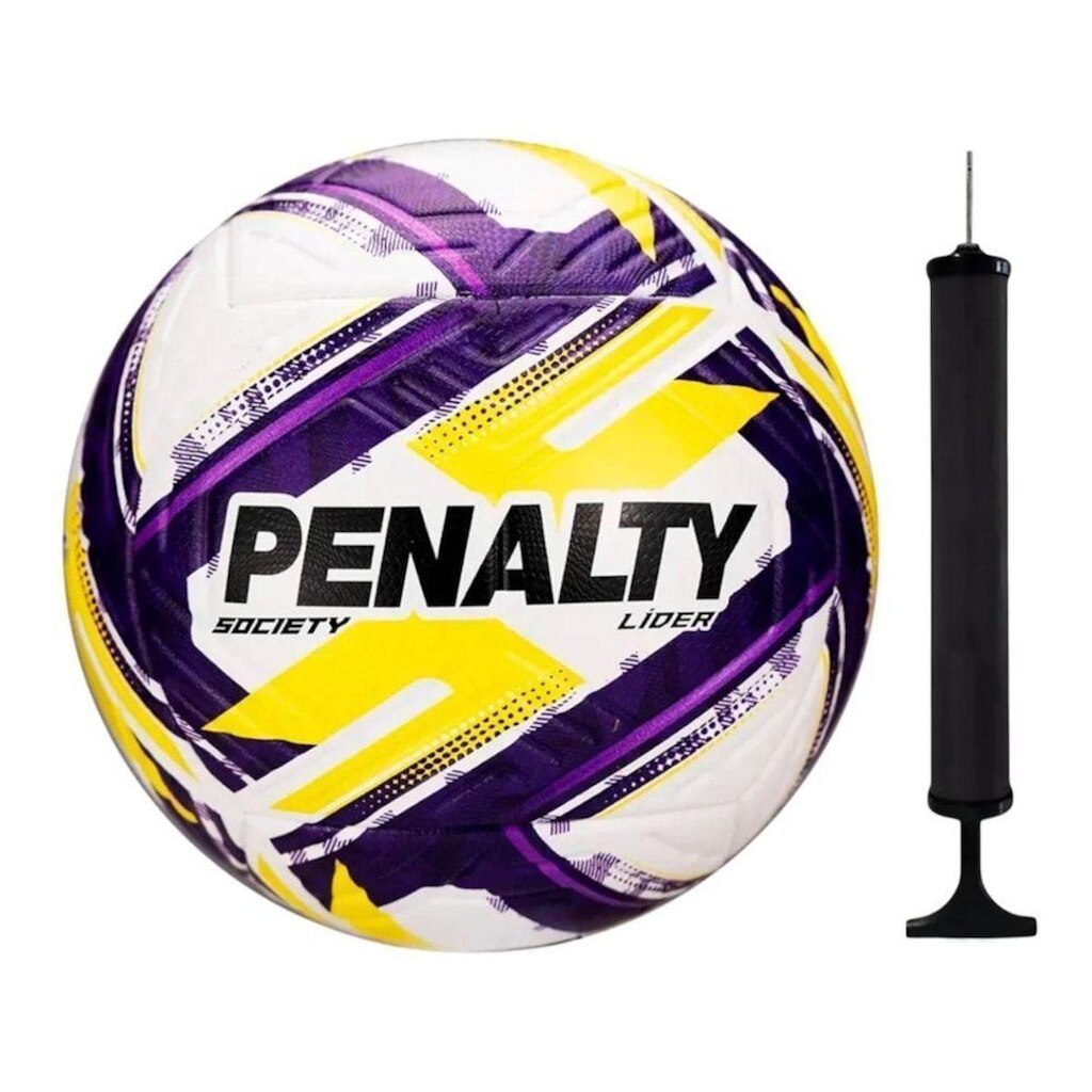 Kit Bola Society Penalty Líder XXVI + Bomba de Ar - Branco e Roxo Único