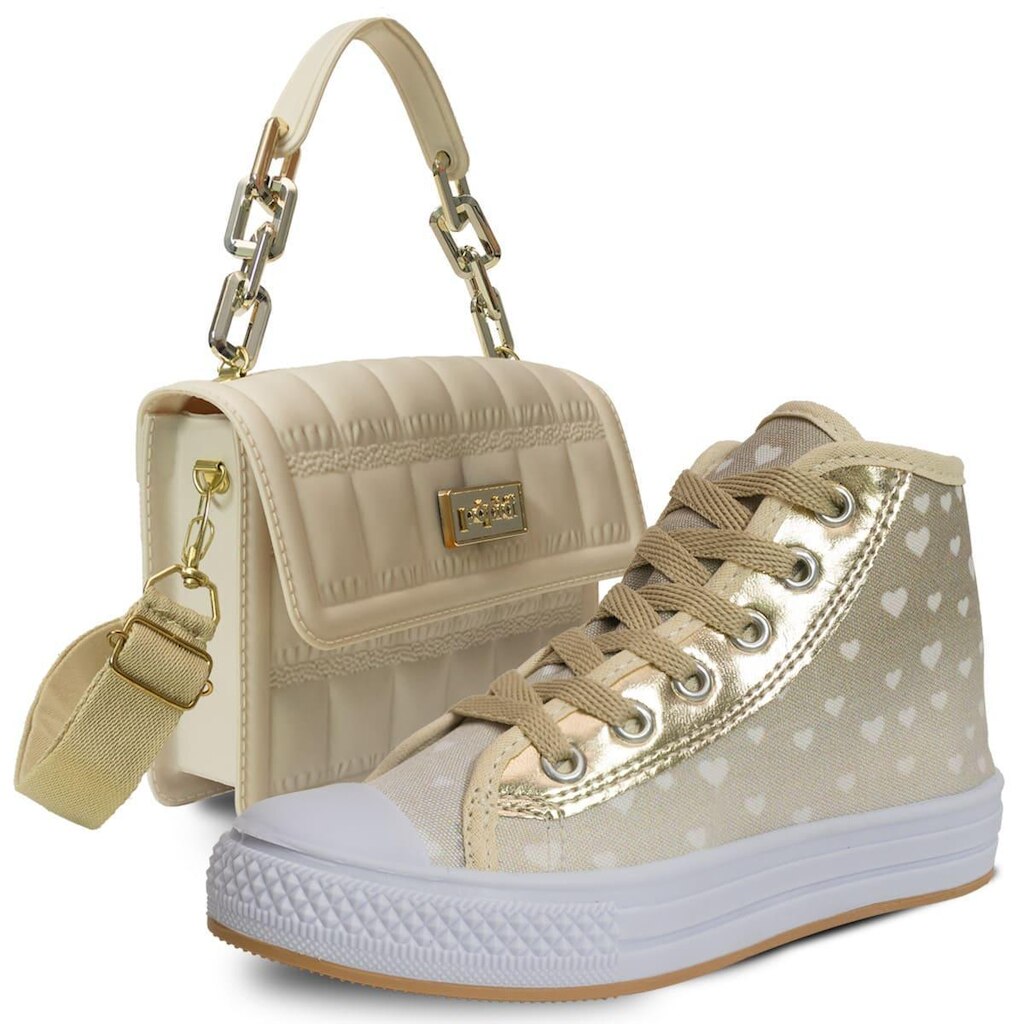 Kit Bolsa E Tenis Cano Alto Botinha Infantil Menina K21