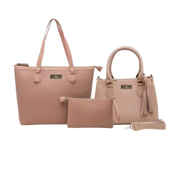 Kit Bolsa Grande + Baú + Carteira Feminina Linda Willibags - Nude Menor preço em Kit Bolsa Grande + Baú + Carteira Feminina Linda Willibags - Nude