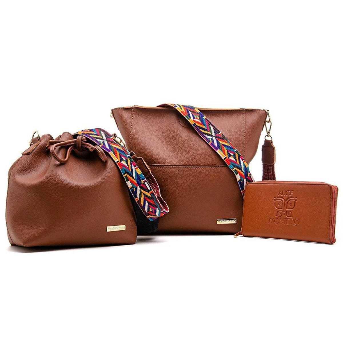 Kit Bolsa Tote + Bolsa Saco + Carteira Feminino Casual Caramelo - Caramelo  | Netshoes