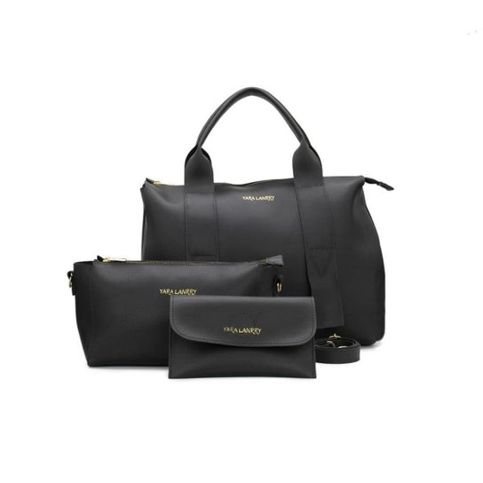 Kit Bolsa Tote Couro Feminina +Necessaire + Carteira +Casual - Preto Menor preço em Kit Bolsa Tote Couro Feminina +Necessaire + Carteira +Casual - Preto