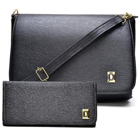 Kit Bolsa Transversal Feminina Casual Lisa + Carteira - Preto Menor preço em Kit Bolsa Transversal Feminina Casual Lisa + Carteira - Preto