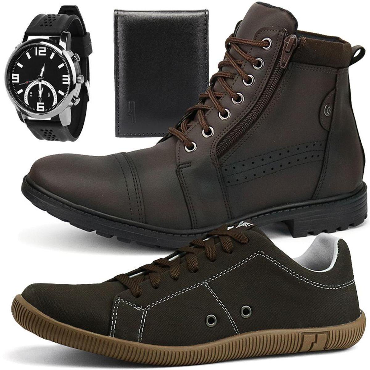 Kit Bota Casual e Sapatênis SapatoFran + Relógio e Carteira Masculino -  Marrom+Preto | Netshoes