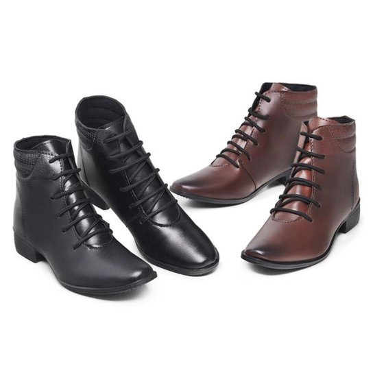 Kit Bota Casual Feminina Bico Fino Conforto Estilo - Marrom+Preto Menor preço em Kit Bota Casual Feminina Bico Fino Conforto Estilo - Marrom+Preto