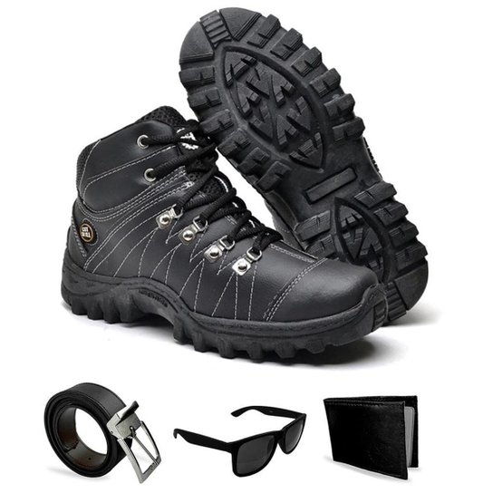 Kit Bota Coturno Adventure Masculino Cat skill + Oculos + Carteira + Cinto - Preto é ruim? Kit Bota Coturno Adventure Masculino Cat skill + Oculos + Carteira + Cinto - Preto é boa?