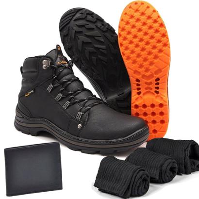 Kit Bota Couro Adventure Venom Preta com Carteira e 3 meias Masculina ...
