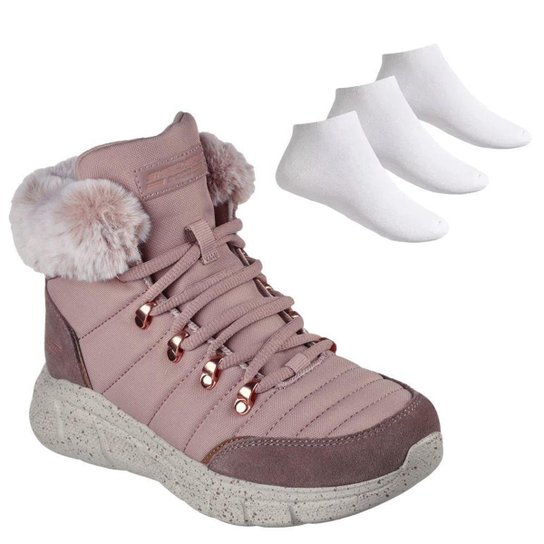 Kit Bota Skechers Bobs B Flex Feminina + 3 Pares - Rosa Menor preço em Kit Bota Skechers Bobs B Flex Feminina + 3 Pares - Rosa