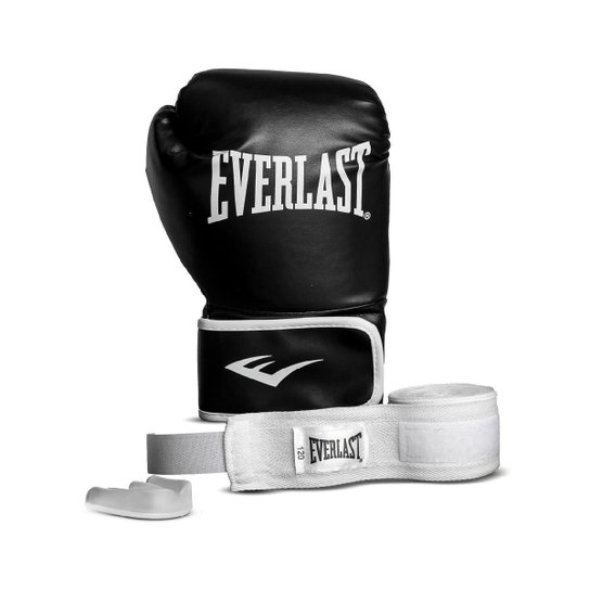 Kit Box Everlast Luvas g/gg + Bandagem + Protetor Bucal - Preto Menor preço em Kit Box Everlast Luvas g/gg + Bandagem + Protetor Bucal - Preto