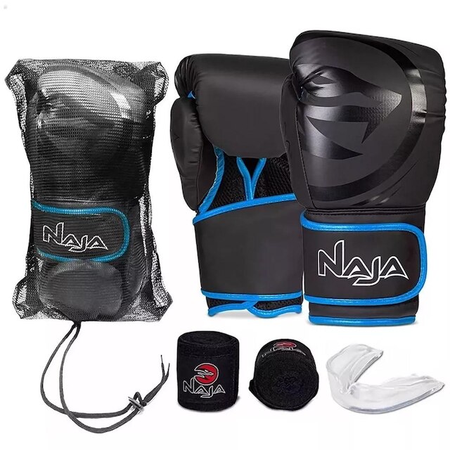 Kit Boxe Black Line Muay Thai Luva + Bandagem + Bucal - Naja