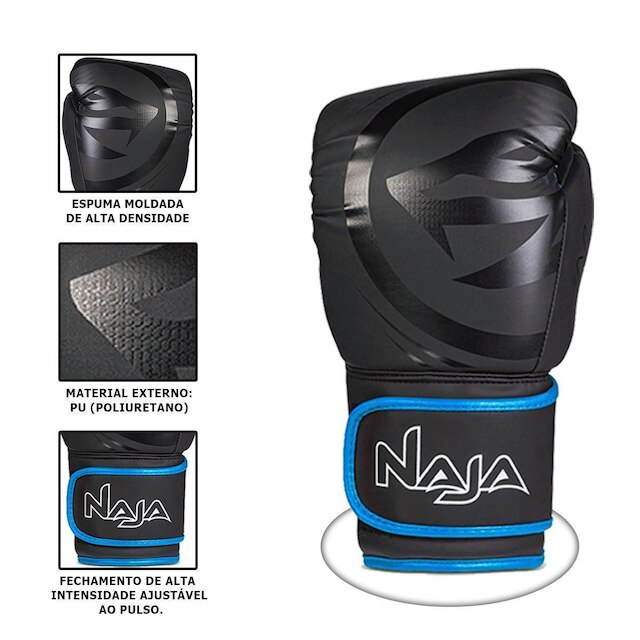 Kit Boxe Black Line Muay Thai Luva + Bandagem + Bucal - Naja