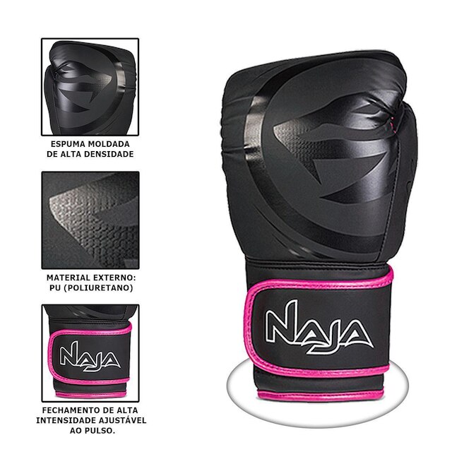 Kit Boxe Black Line Muay Thai Luva + Bandagem + Bucal - Naja