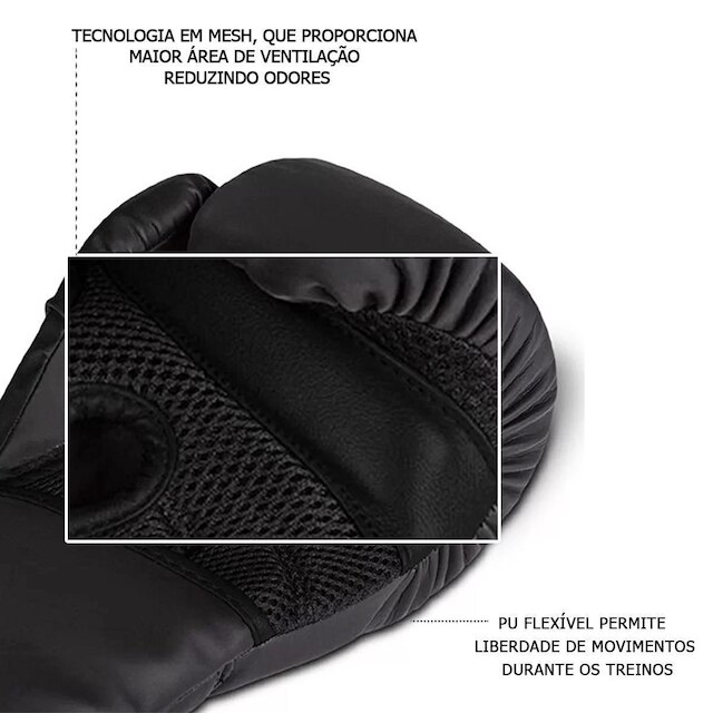 Kit Boxe Black Line Muay Thai Luva + Bandagem + Bucal - Naja