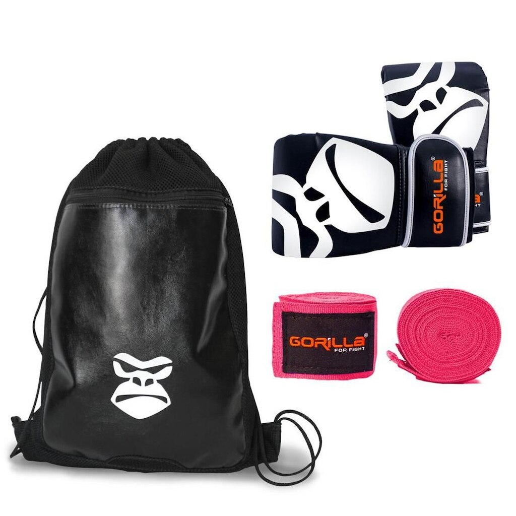 Kit Boxe Infantil Luva Bate Saco Pro + Bandagem Elástica 2,5 Metros + Mochila De Costas Gorilla