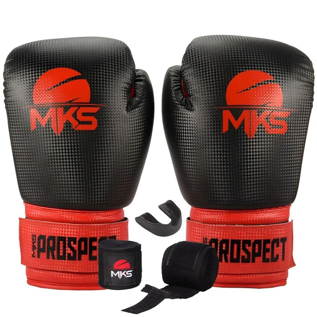 Kit Boxe Muay Thai Kickboxing Luva Prospect com Bandagem 2,55m e Protetor Bucal MKS Combat