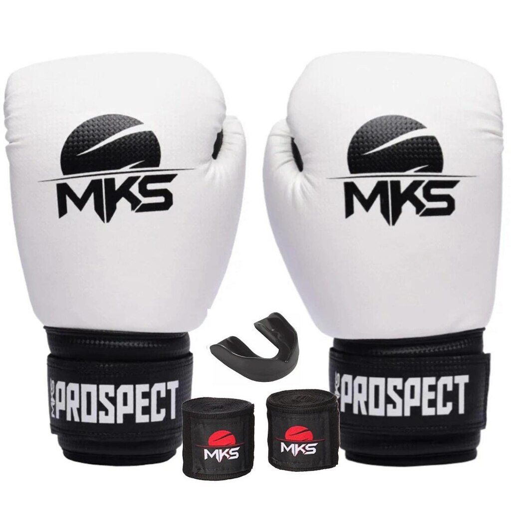 Kit Boxe Muay Thai Kickboxing Luva Prospect com Bandagem 2,55m e Protetor Bucal MKS Combat