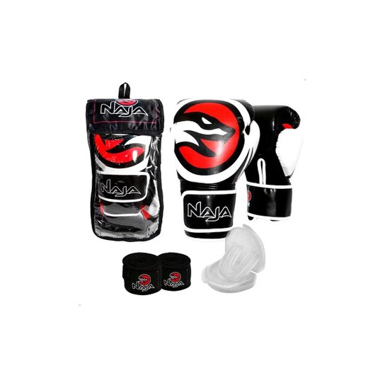 Kit Boxe Muay Thai - Luva Opp + Bandagem - Preto+Vermelho