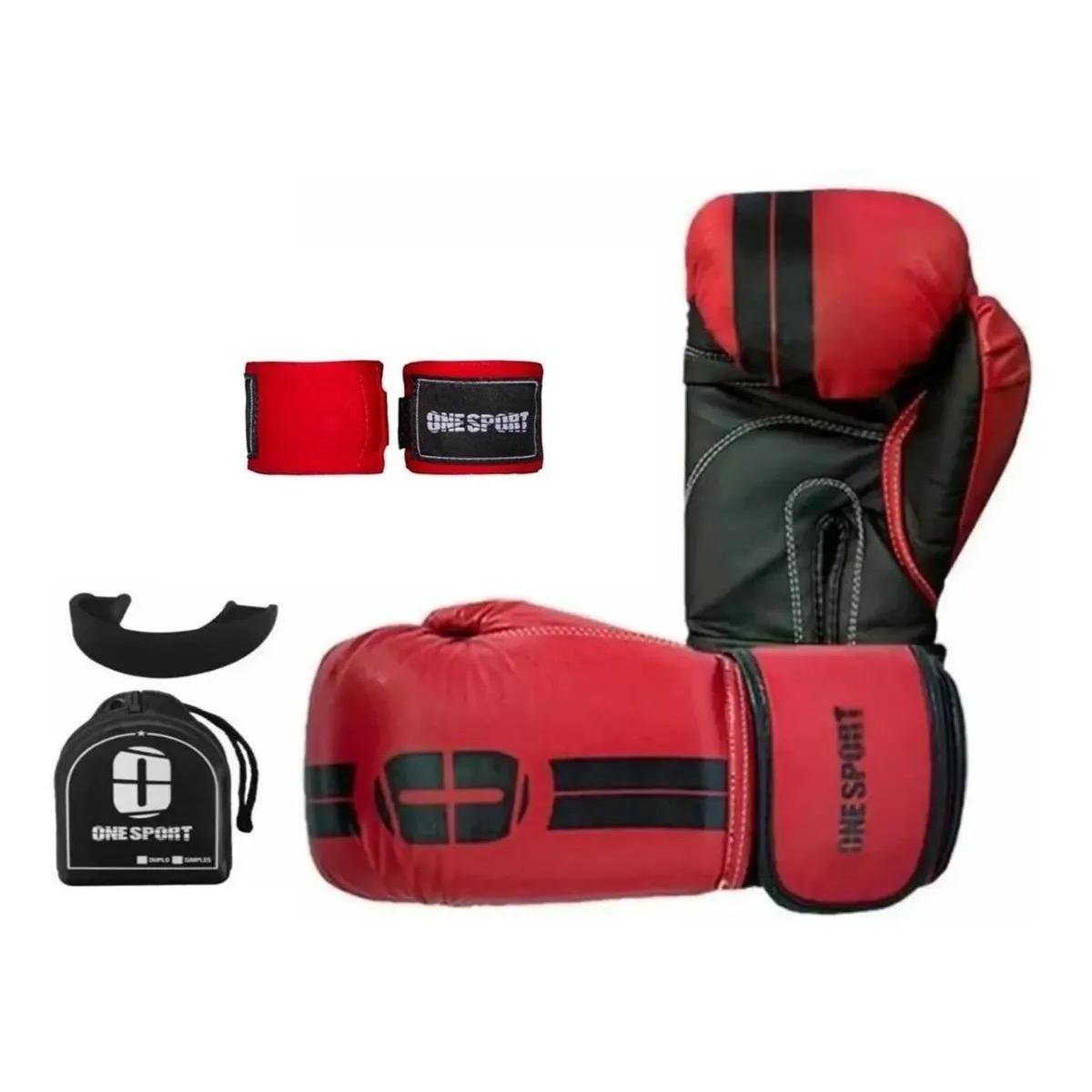Kit Boxe Muay Thai OneSport Luva + Bandagem + Bucal Menor preço em Kit Boxe Muay Thai OneSport Luva + Bandagem + Bucal