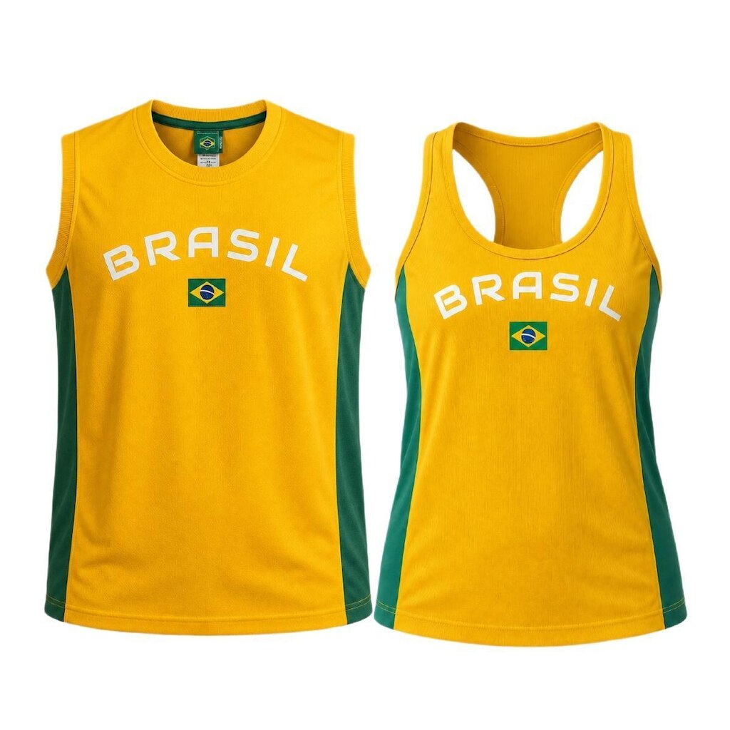 Kit Brasil Regata Brisa Amarelo - Adulto