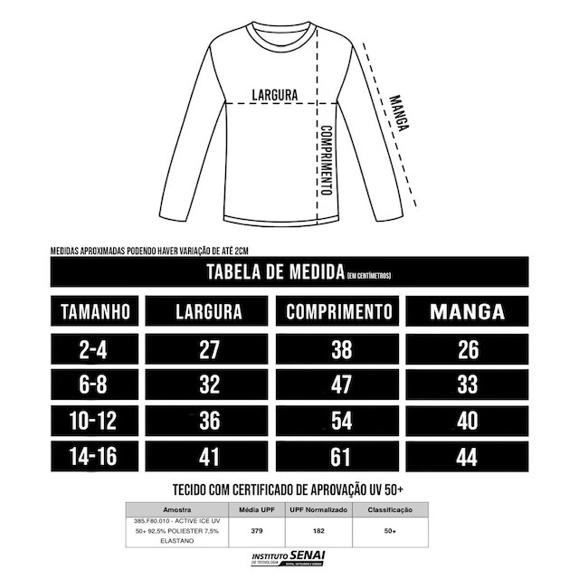 Kit c/ 2 Camisetas Térmica Proteção UV Original Manga Longa Solar Infantil PLT 1018