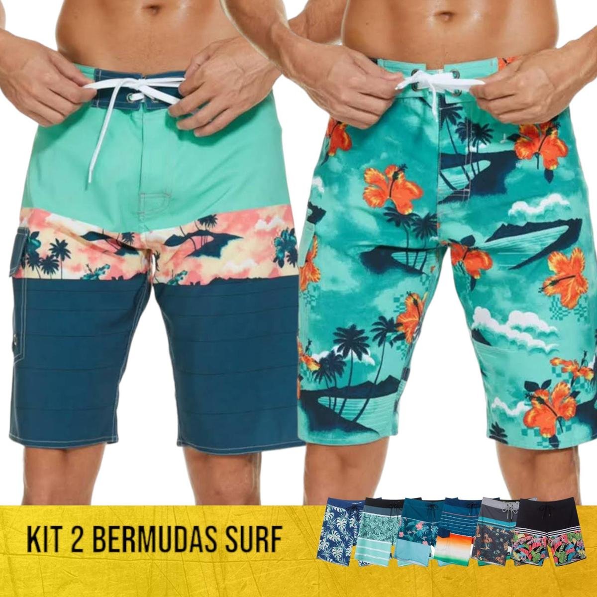 Kit /c 2 Shorts SURF Mauricinho Bermuda Praia Academia Tactel Estampado Verão 858 Menor preço em Kit /c 2 Shorts SURF Mauricinho Bermuda Praia Academia Tactel Estampado Verão 858