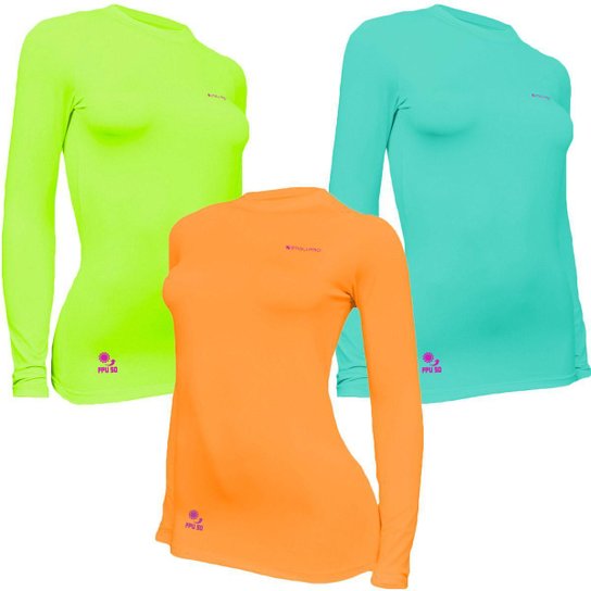 Kit C/ 3 Camisas Feminino Stigli Pro Proteção Solar FPU 50 Manga Longa Luna Poliamida E - Laranja