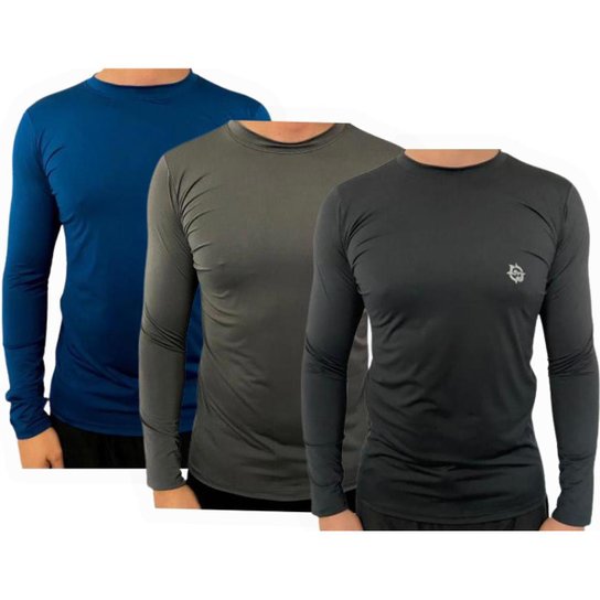 KIT C/ 3 CAMISAS TÉRMICAS ICE PROTEÇÃO UV50+ UNISSEX PRETA AZUL CINZA - Preto é ruim? KIT C/ 3 CAMISAS TÉRMICAS ICE PROTEÇÃO UV50+ UNISSEX PRETA AZUL CINZA - Preto é boa?