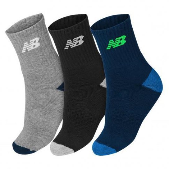 Menor preço em Kit C/ 3 Meia New Balance Infantil Atoalhada Cano Alto-Mescla/Preto/Marinho-Tam 33 A 36 - Preto