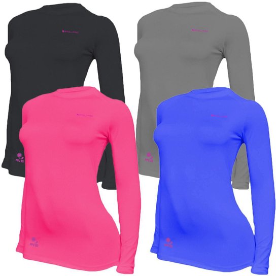 Kit C/ 4 Camisas Feminino Stigli Pro Proteção Solar FPU 50 Manga Longa Luna Poliamida N - Cinza+Azul