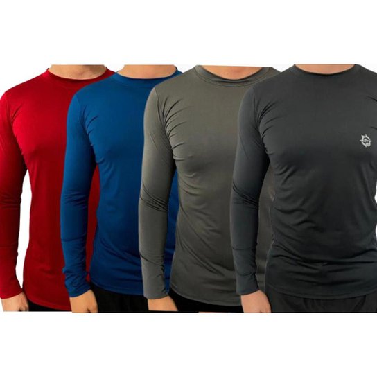 KIT C/ 4 CAMISAS TÉRMICAS ICE PROTEÇÃO UV50+ UNISSEX PRETA AZUL CINZA VERMELHA - Preto+Vermelho é ruim? KIT C/ 4 CAMISAS TÉRMICAS ICE PROTEÇÃO UV50+ UNISSEX PRETA AZUL CINZA VERMELHA - Preto+Vermelho é boa?