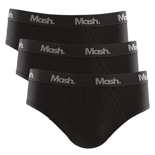 Kit C/3 Cueca Slip Algodão Mash Ref. 111.45 - Preto Menor preço em Kit C/3 Cueca Slip Algodão Mash Ref. 111.45 - Preto
