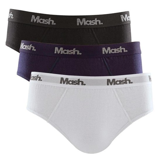 Menor preço em Kit C/3 Cueca Slip Algodão Mash Ref. 111.45 - Branco+Preto