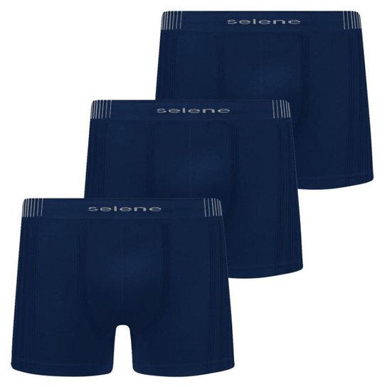 Kit c/3 Cuecas Boxer Sem Costura Selene Tamanhos Especiais Plus Size 11170 - Marinho Menor preço em Kit c/3 Cuecas Boxer Sem Costura Selene Tamanhos Especiais Plus Size 11170 - Marinho