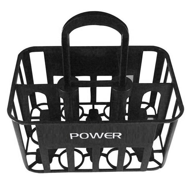 Kit c/6 Squeeze + Cesta Porta Garrafas Power Preta Bico Automático