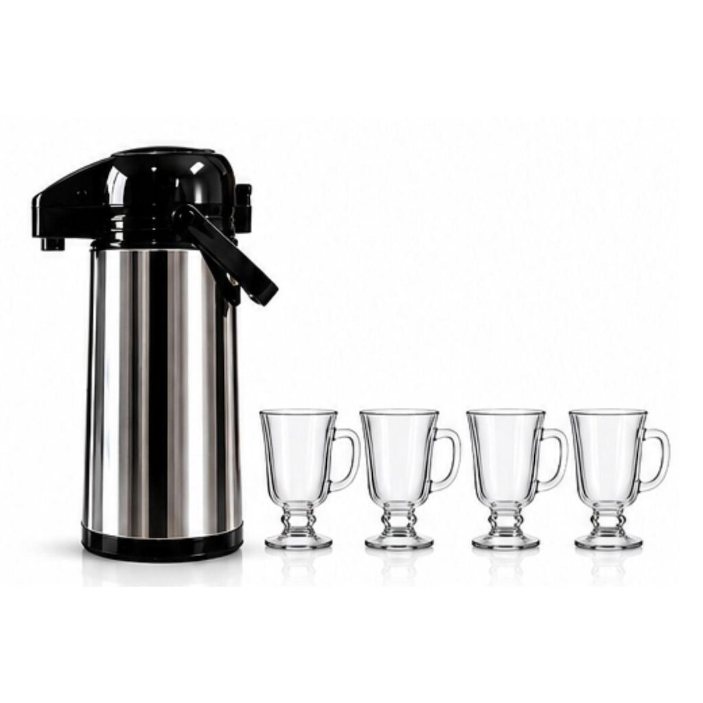 Kit Café Garrafa Térmica 1L com 4 Canecas Irish Vidro