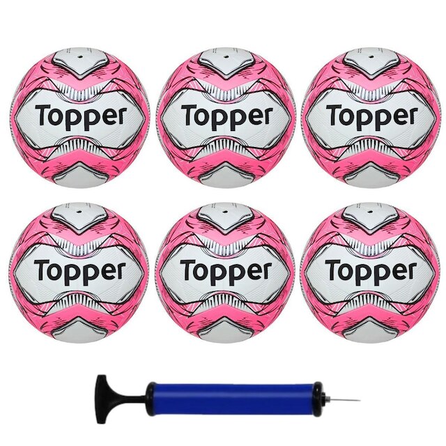 Kit Caixa 6 Bolas Futsal Topper Com Bomba de Ar - Rosa | Netshoes