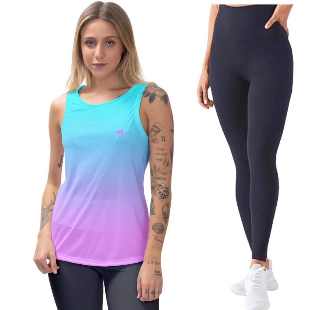 Kit Calça Legging Feminina Camisa Regata Cós Alto Proteção UV50