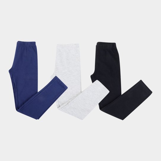 Kit Calça Legging Infantil Brandili Menina 3 Peças - Preto+Cinza Menor preço em Kit Calça Legging Infantil Brandili Menina 3 Peças - Preto+Cinza