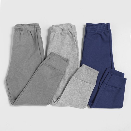 Kit Calça Moletom Infantil Mia Kids Básica Menino 3 Peças - Cinza+Marinho Menor preço em Kit Calça Moletom Infantil Mia Kids Básica Menino 3 Peças - Cinza+Marinho