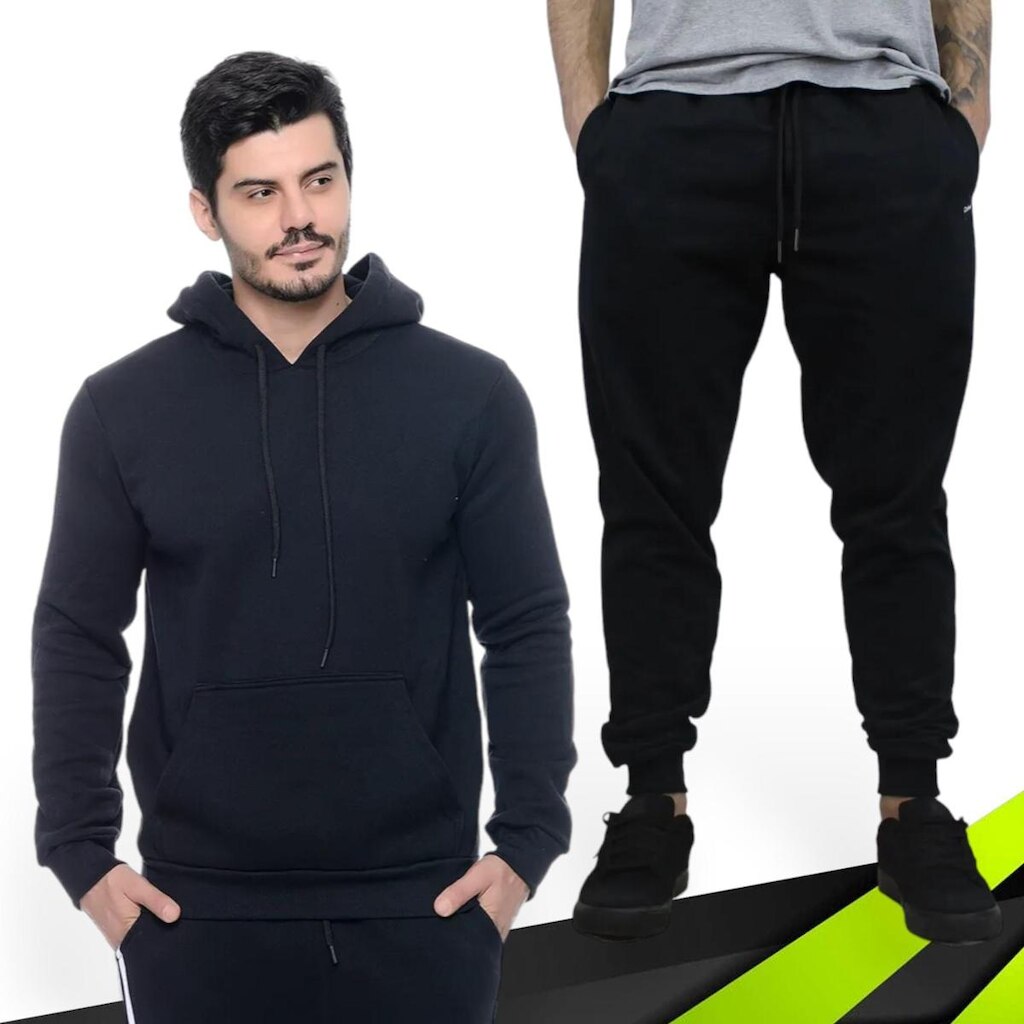 Kit Calça Moletom Jogger + Blusa Moletom Flanelada Canguru